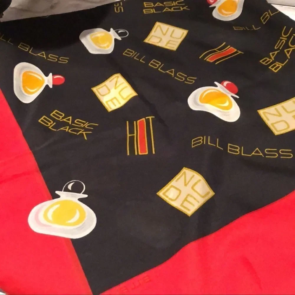 Vintage Bill Blass Assortment of Perfumes 34 inch square multicolor scarf